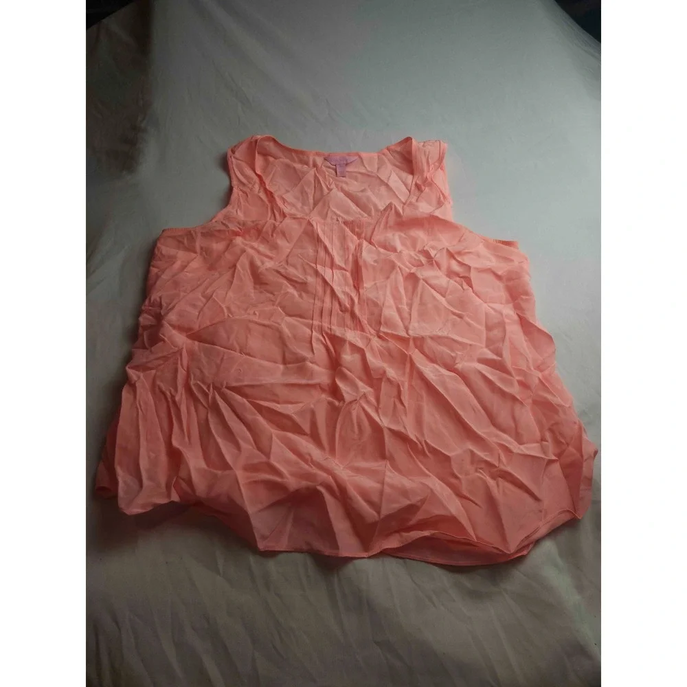 Lilly Pulitzer Tank Top Womens Size XL Pink Woven Silk Pleated Sleeveless Blouse